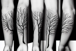 Dead tree arm sleeve tattoo idea
