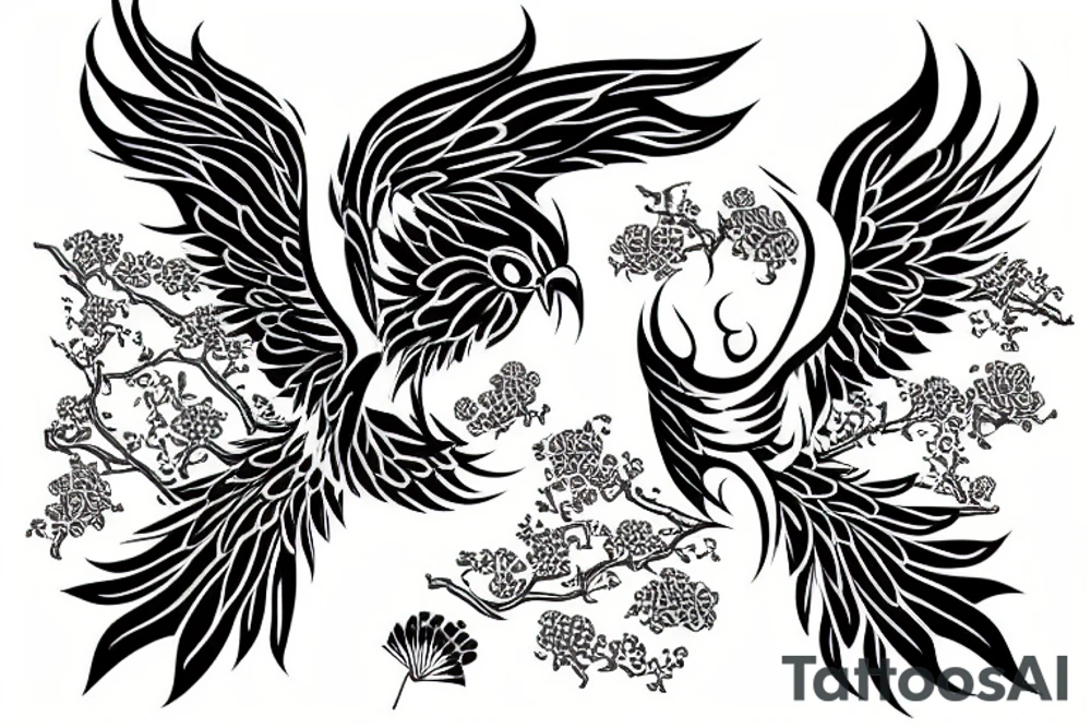 Pheonix with lotuses and ivies tattoo idea