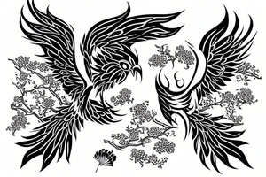 Pheonix with lotuses and ivies tattoo idea