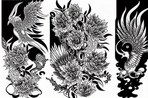 Pheonix with lotuses and ivies tattoo idea