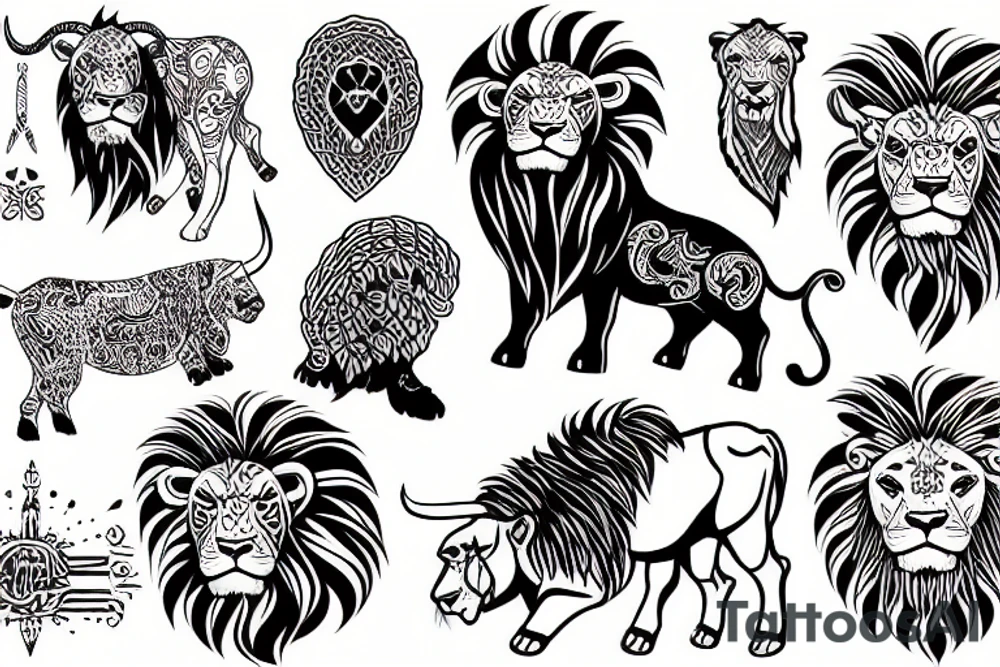 Bull with lion tattoo idea