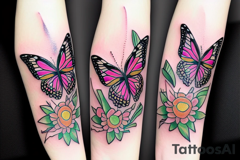Half Flower half butterfly tattoo idea