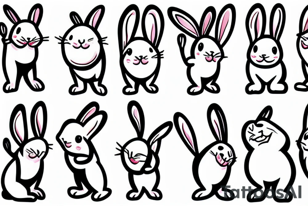Smiling bunny standing on two legs with one hand on his heart and the other in the air tattoo idea