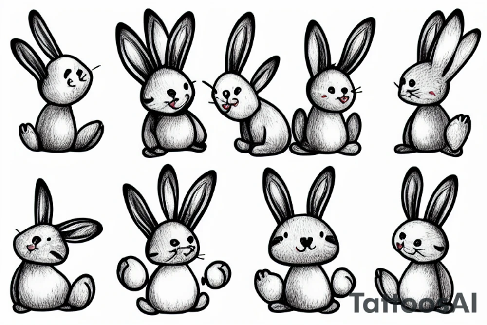 Smiling bunny standing on two legs with one hand on his heart and the other in the air tattoo idea