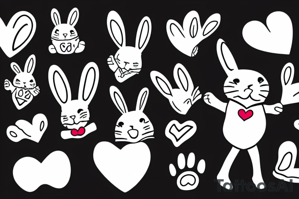 Smiling bunny standing on two legs with one paw on his heart and the other in the air tattoo idea