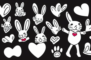 Smiling bunny standing on two legs with one paw on his heart and the other in the air tattoo idea