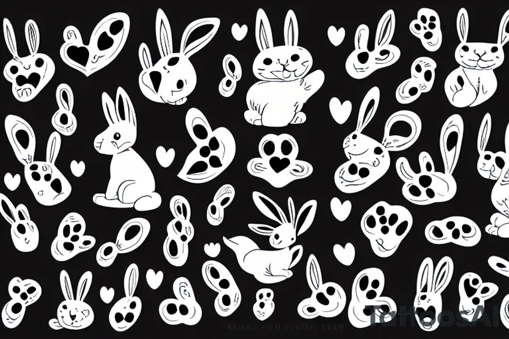 Smiling bunny standing on two legs with one paw on his heart and the other in the air tattoo idea