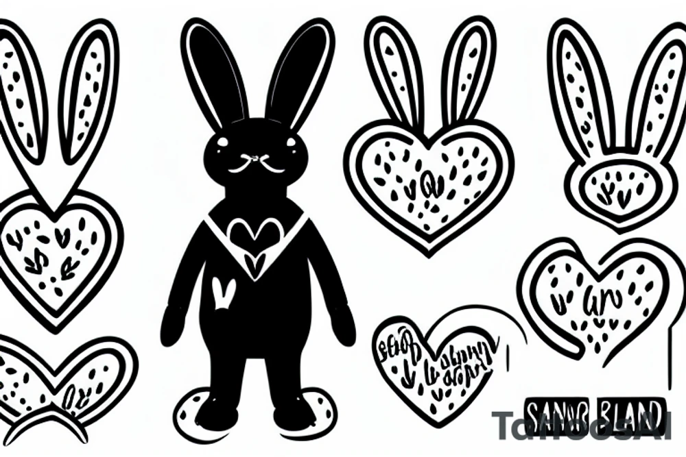 Smiling bunny standing on two legs with one paw on his heart and the other in the air tattoo idea