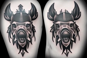 Boar head with a sword piercing it tattoo idea