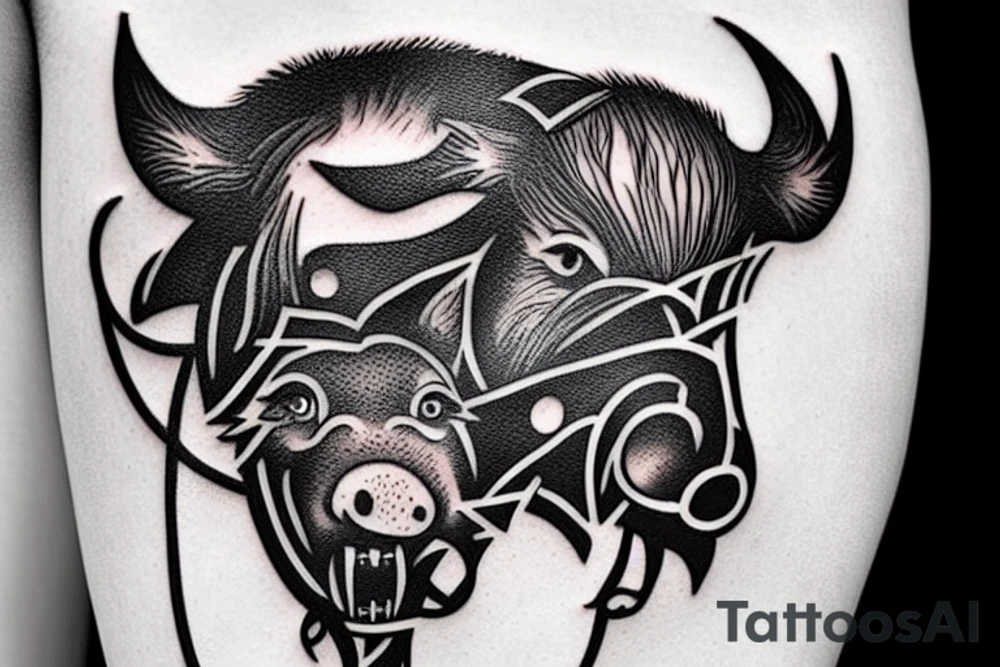 Boar head with a sword piercing it tattoo idea