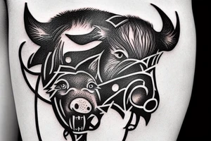 Boar head with a sword piercing it tattoo idea