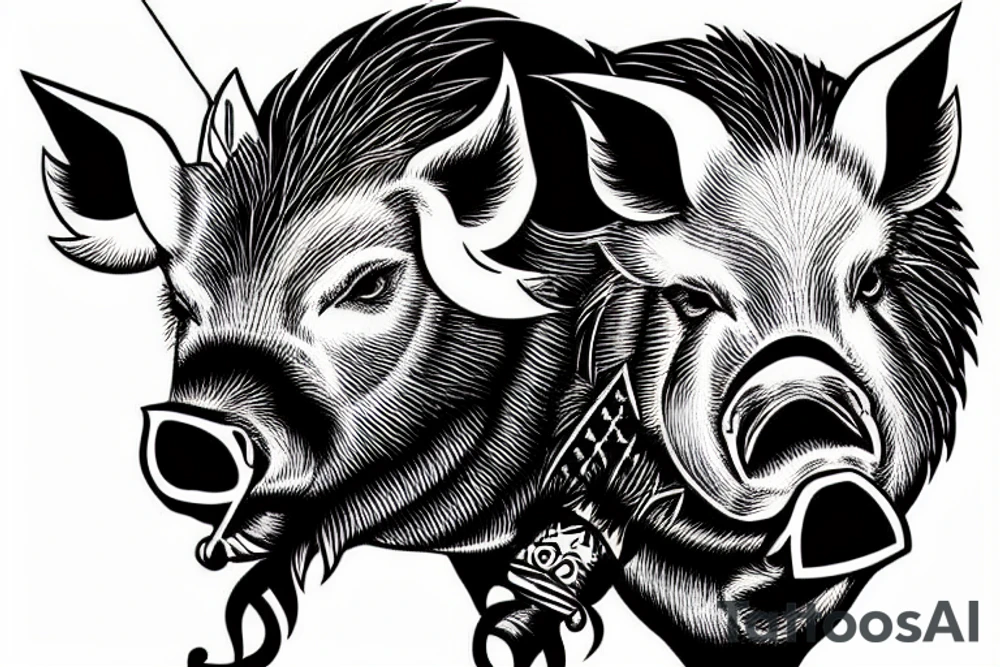Boar head with a sword piercing it high detail tattoo idea