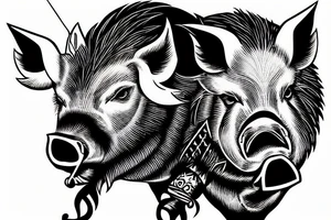 Boar head with a sword piercing it high detail tattoo idea