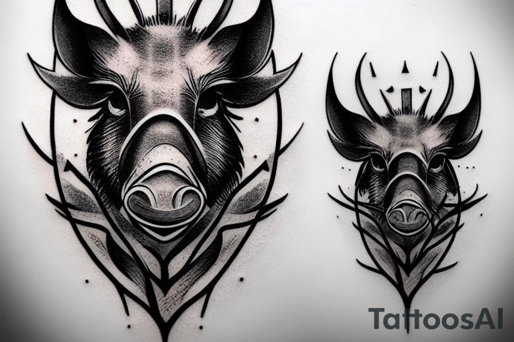 Boar head with a sword piercing it high detail tattoo idea
