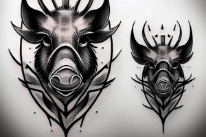 Boar head with a sword piercing it high detail tattoo idea