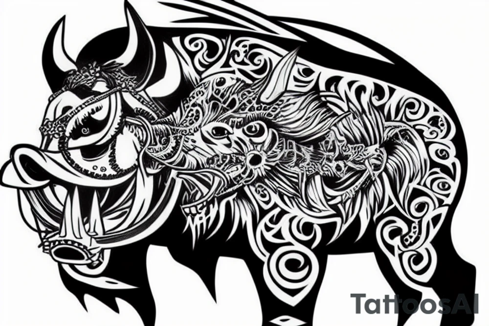 one Boar head with tusks with a sword piercing its head high detail tattoo idea