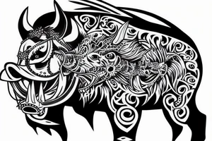 one Boar head with tusks with a sword piercing its head high detail tattoo idea