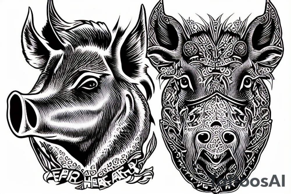 Boar head high detail tattoo idea