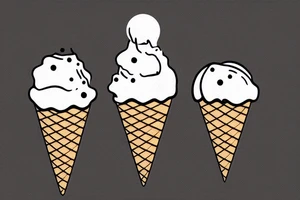 2 scoops of hard ice cream two different colors on a cone that has buttons, a needle, and a thread being sewn into it. tattoo idea