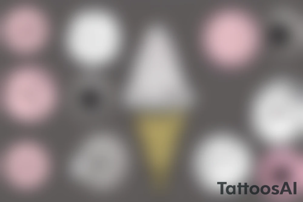 2 scoops of hard ice cream two different colors on a cone that has buttons, a needle, and a thread being sewn into it. tattoo idea