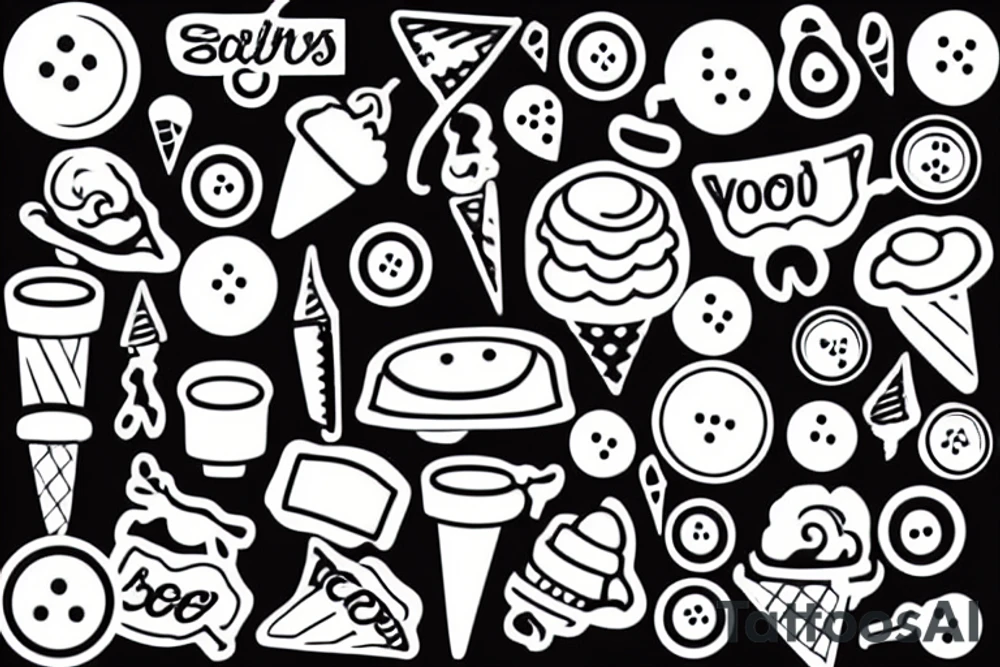 Sew buttons on ice cream tattoo idea