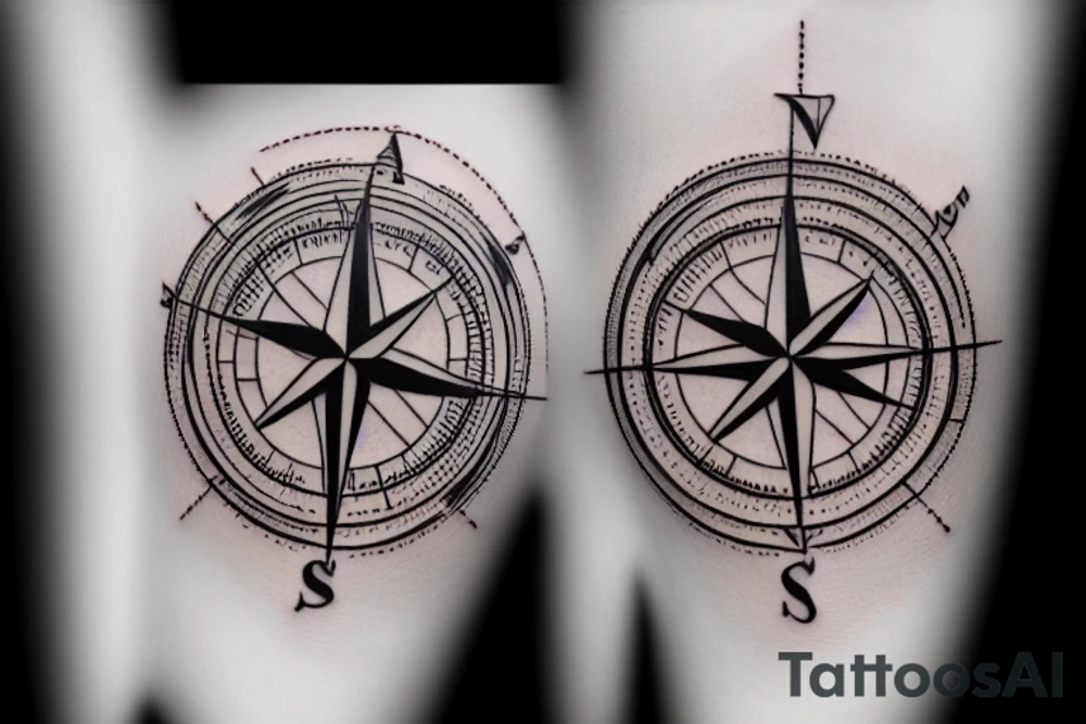 Realistic compass with edelweiss as compass needle tattoo idea