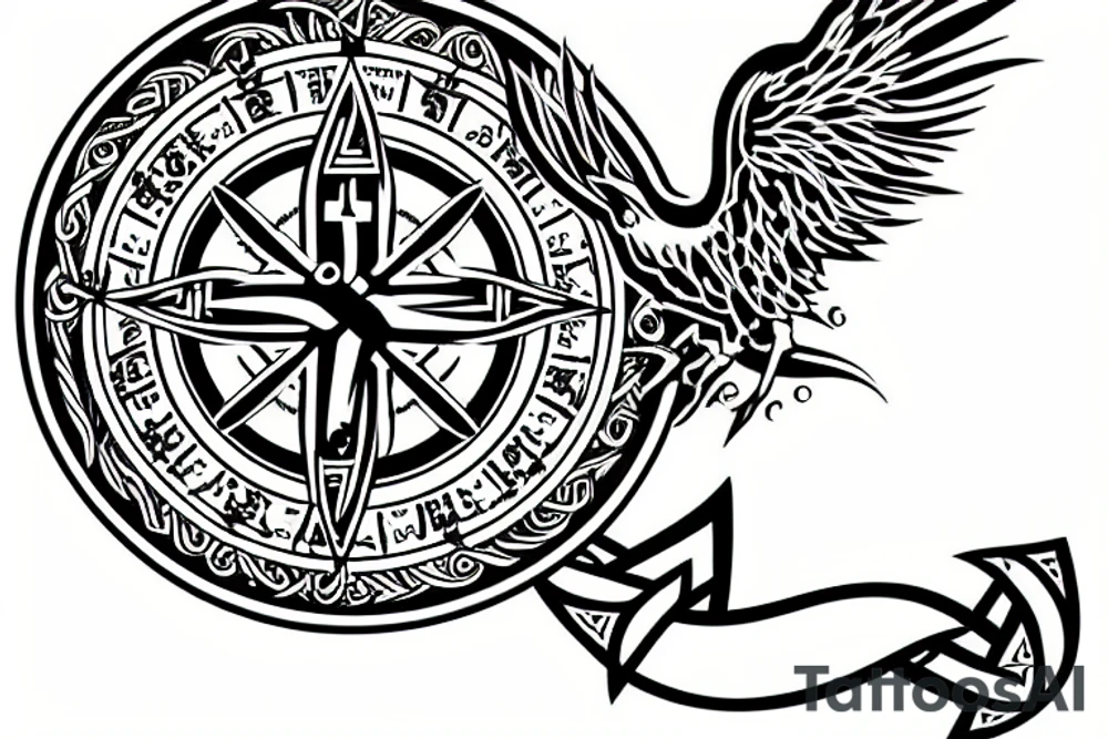 viking raven scottish compass tattoo idea