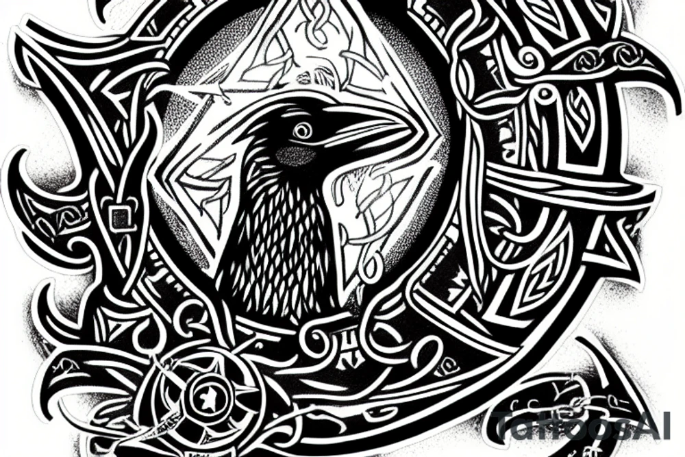 viking raven scottish compass tattoo idea
