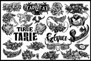 the "TRUE" word in capital tattoo idea