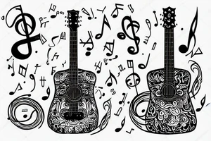Guitar tattoo using music notes tattoo idea