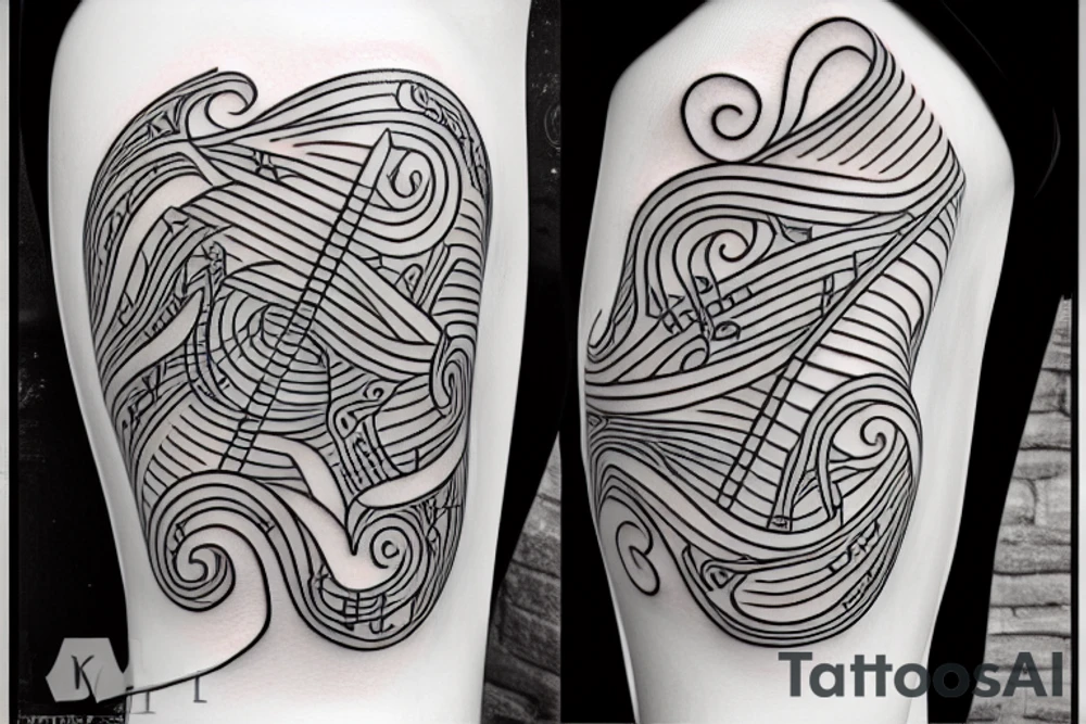 Guitar tattoo using music notes tattoo idea