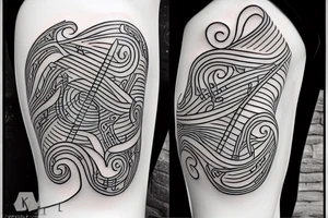 Guitar tattoo using music notes tattoo idea