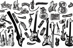Guitar tattoo with music notes and lines, red hot chili peppers tattoo idea