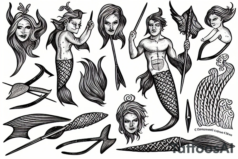 Merman holding a trident tattoo idea