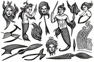 Merman holding a trident tattoo idea