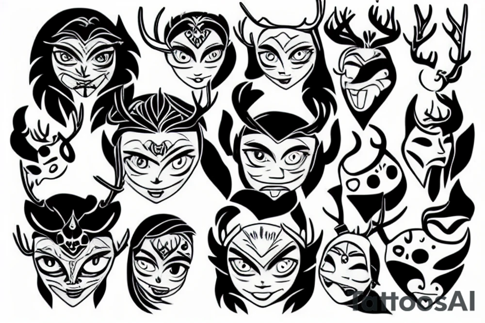 Frozen Heart with Oni Mask tattoo idea
