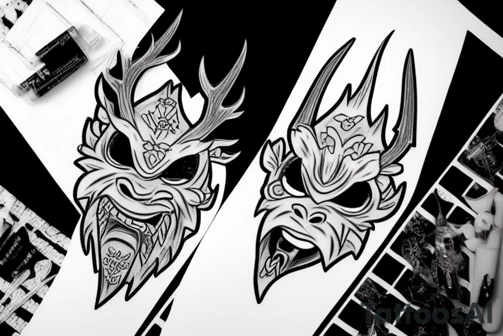 Frozen Heart wearing Oni Mask tattoo idea