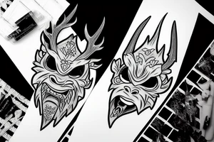 Frozen Heart wearing Oni Mask tattoo idea