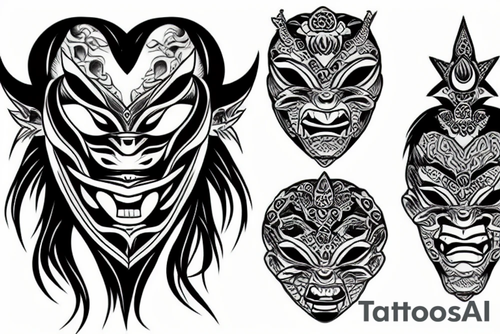 Ice cold Heart wearing a Oni Mask tattoo idea