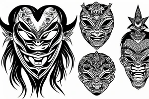 Ice cold Heart wearing a Oni Mask tattoo idea