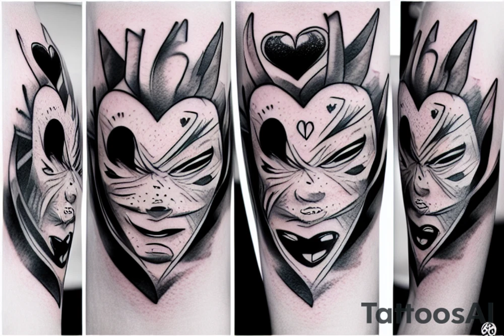 Ice cold Heart wearing a Oni Mask tattoo idea