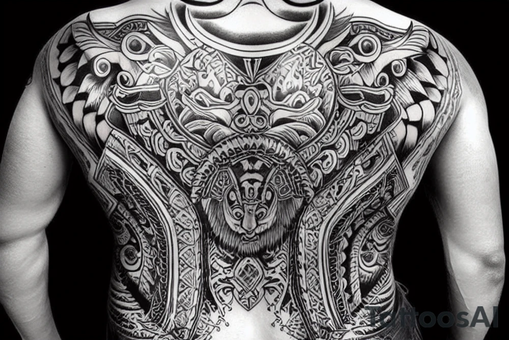 Neotraditional tiger ram back piece full man tattoo idea