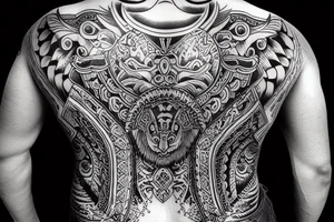 Neotraditional tiger ram back piece full man tattoo idea