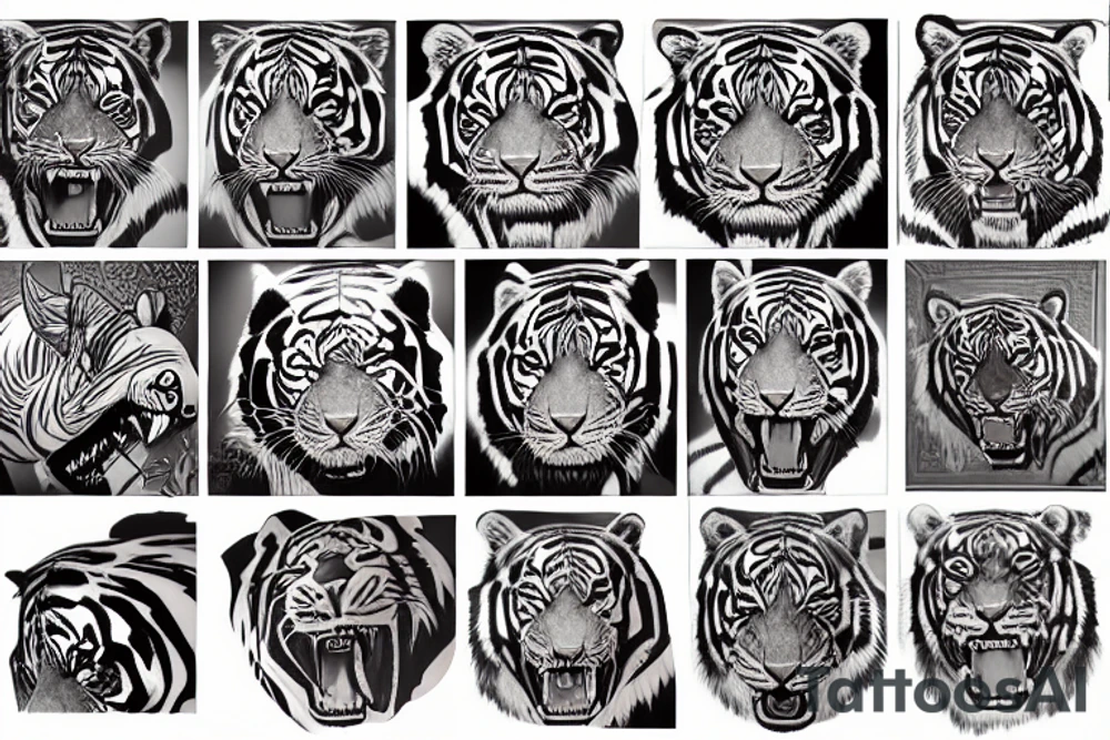Neotraditional tiger ram back piece full man tattoo idea