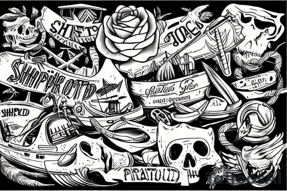 Shipwrecked with predators and pin up girl tattoo idea