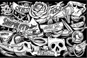 Shipwrecked with predators and pin up girl tattoo idea