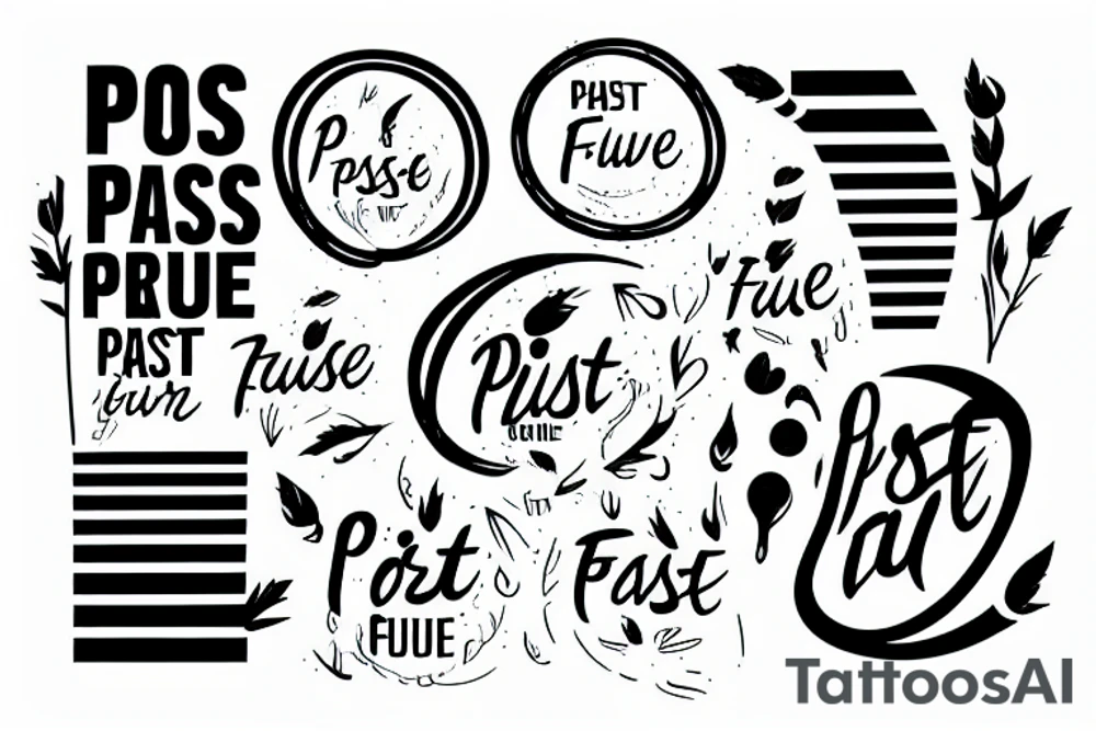 Text saying “past, present, future” with lines through “past” and “future” tattoo idea Text saying “past, present, future” with lines through “past” and “future” tattoo idea
