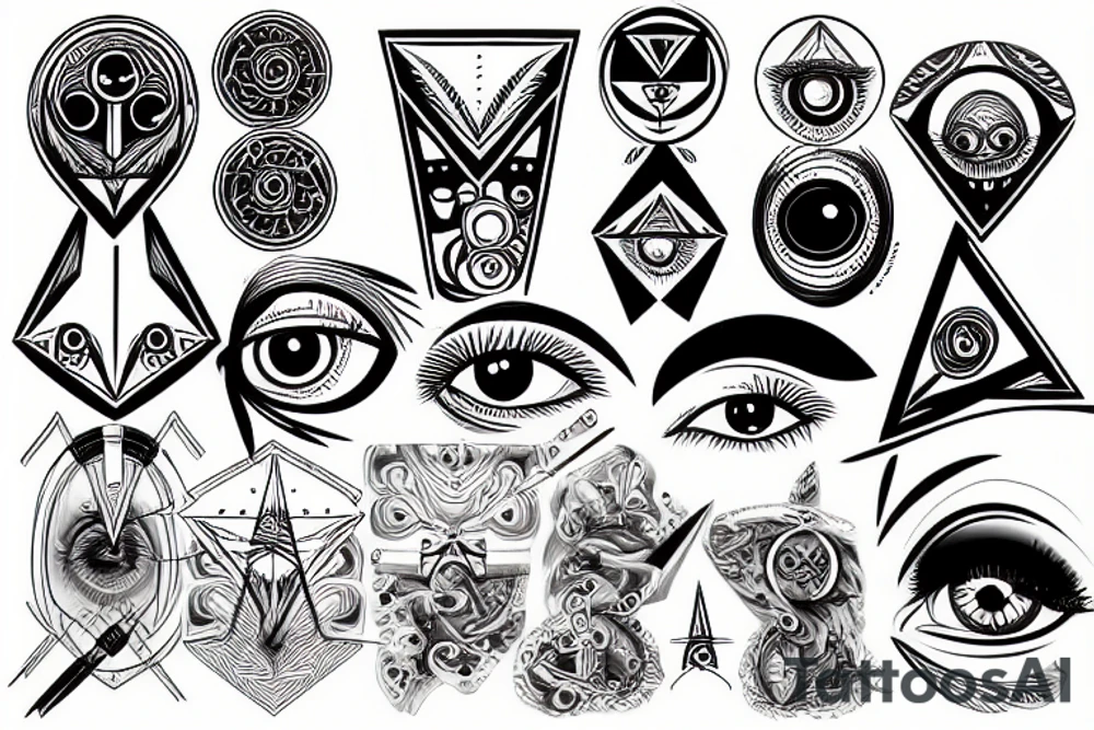 Eye Masonic electrical mechanical tattoo idea