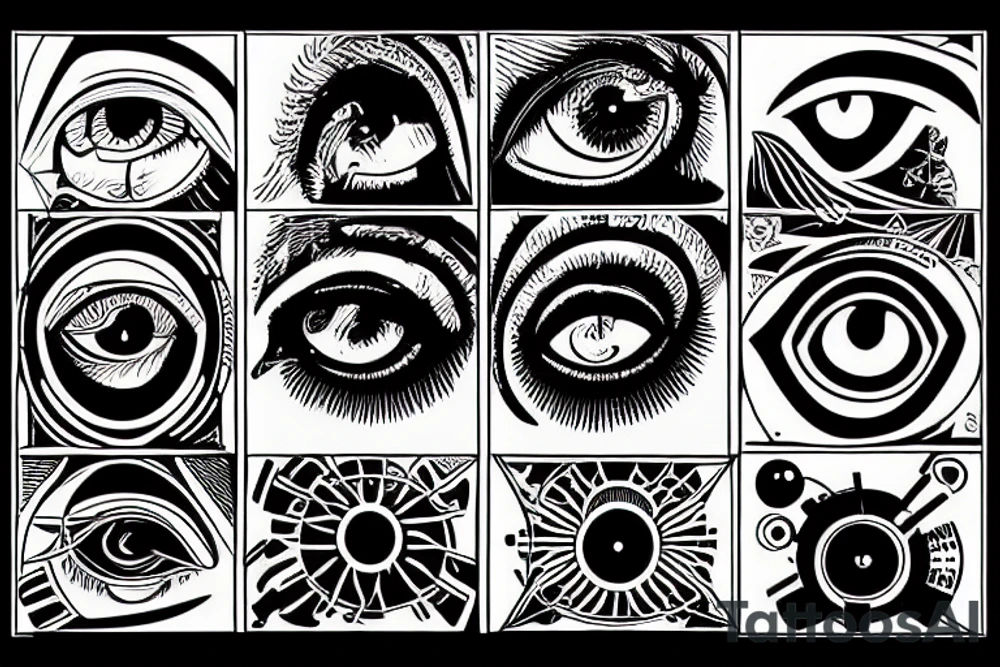 Eye Masonic electrical mechanical tattoo idea