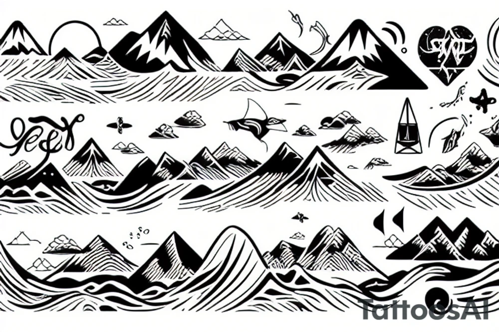 Sea & mountains mix tattoo idea